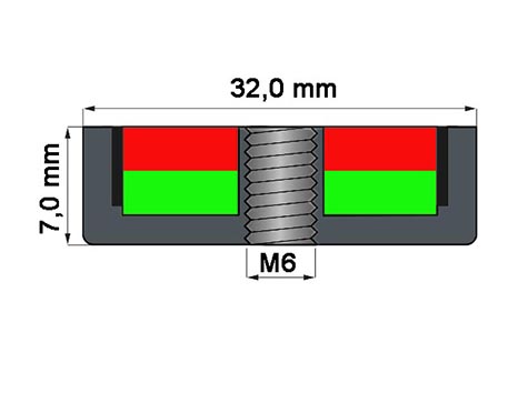 POT-IB 32x7 NEODYM rögzítő mágnes belső menettel